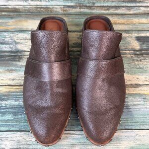 MERCER EDIT Mules Shoes Womens 5M Metallic Bronze Leather Almond Toe Block Heel